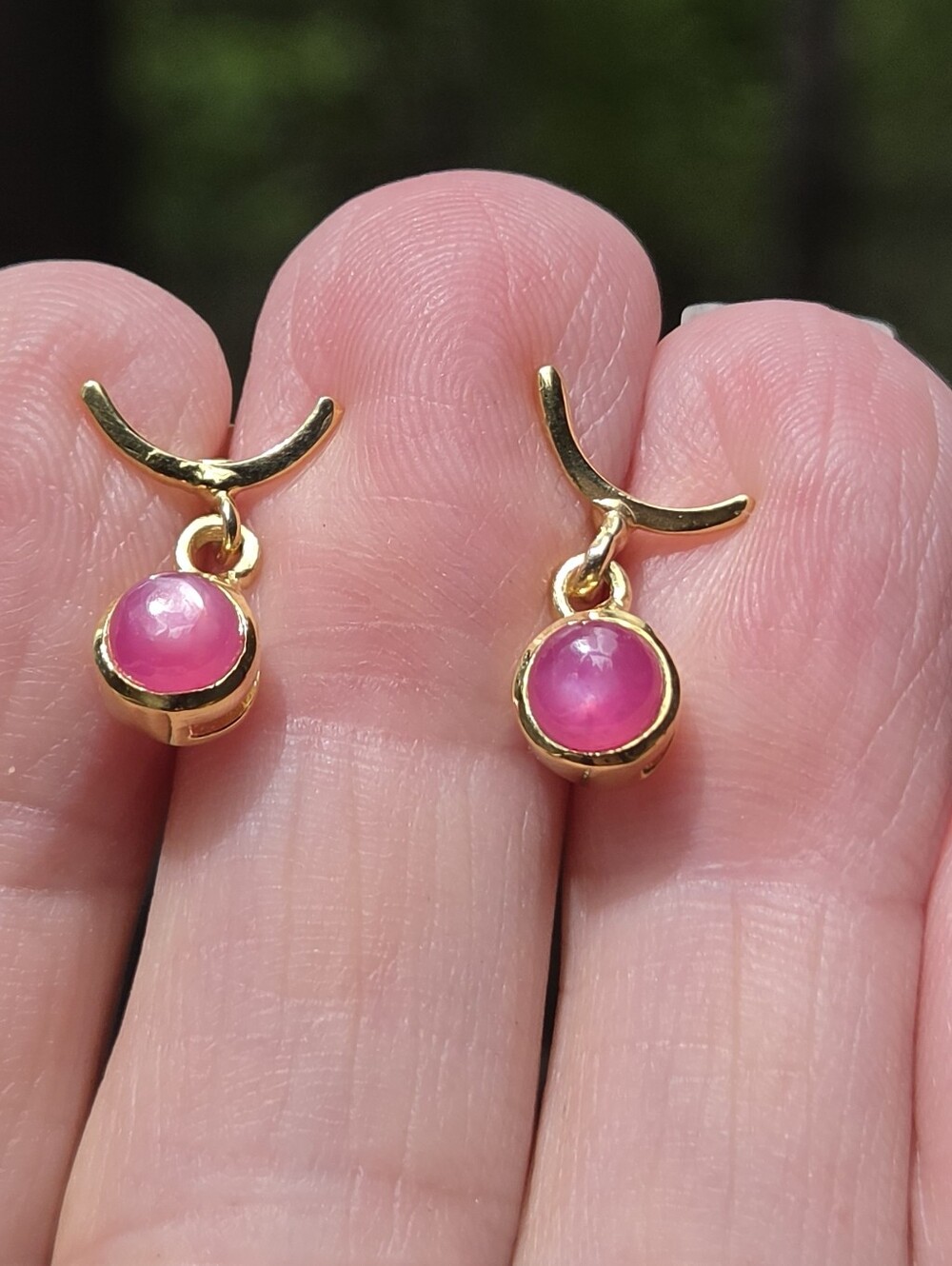 Star Ruby Pink Drop Sterling & Gold Studs - Picture 3 of 9